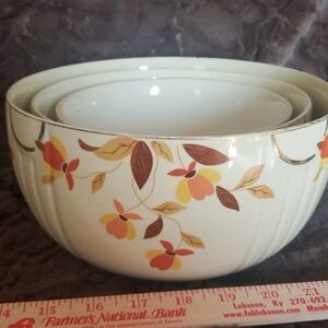 Hall’s Superior Jewel Tea Autumn Leaf Flora Nesting MixingBowls Vintage Set of 3